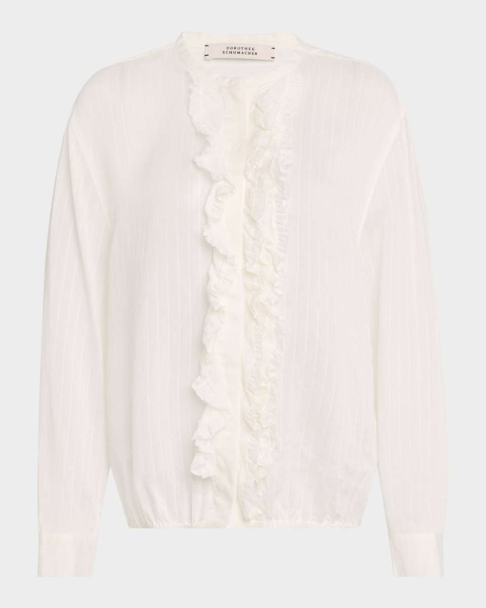 Cool Stripe Ruffle-Trim Blouse